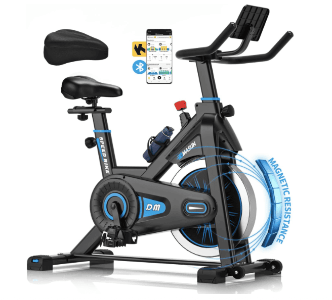 Vélo d'Appartement, DMASUN Vélo d'Intérieur Ultra Silencieux, Résistance à Ajustement Continu, Cardio à Domicile, Guidon et Siège Réglables, Porte-bouteille d'eau, Capacité de Charge 160 kg
